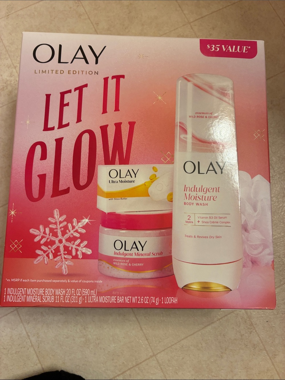 OLAY Let It Glow Gift Set - Pink and White with Gold Accents